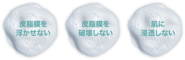 皮脂膜を浮かせない・皮脂膜を破壊しない・肌に浸透しない